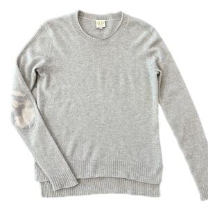 Boo Gemes 100% Cashmere Sweater – Women’s M – Light Gray w/ Camo Elbow Patch